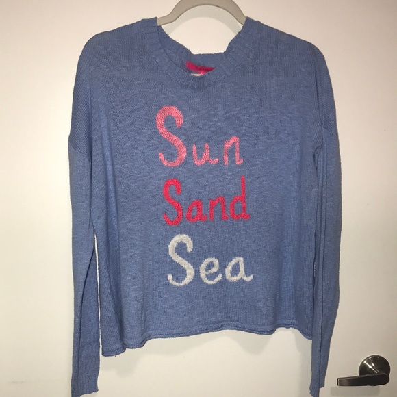 Blue Sweater with Sun Sand Sea Design - Picture 1 of 1
